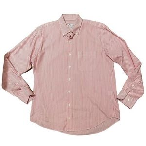 Peter Millar Size Large Mens Long Sleeve‎ Pink & White Stripe Button Down